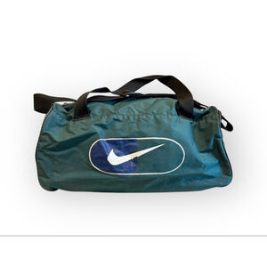 Vintage 90s Nike Swoosh Logo Green Duffle Gym Bag White Tag Logo Medium​